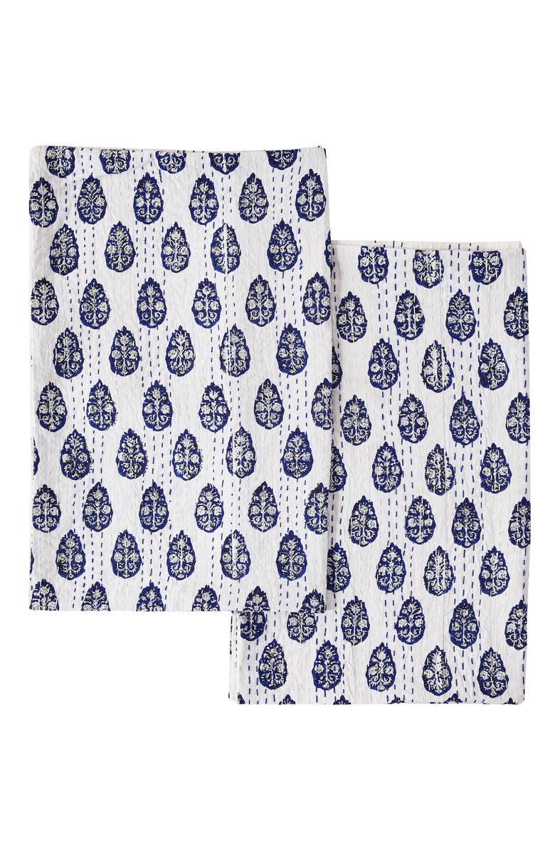 MELANGE HOME Floral Paisley 2-Pack Cotton Pick Stitch Shams, Alternate, color, Indigo