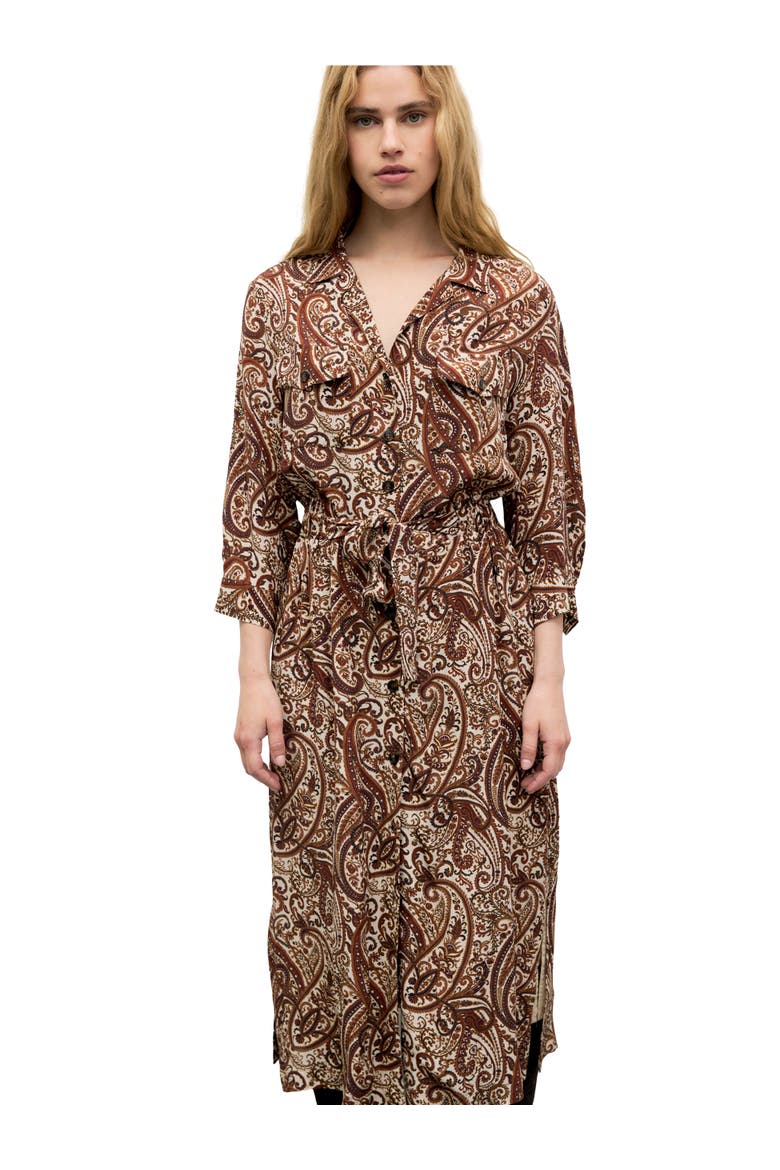 Cyra 3/4 Sleeve Midi Shirt Dress, Alternate, color, Caramel