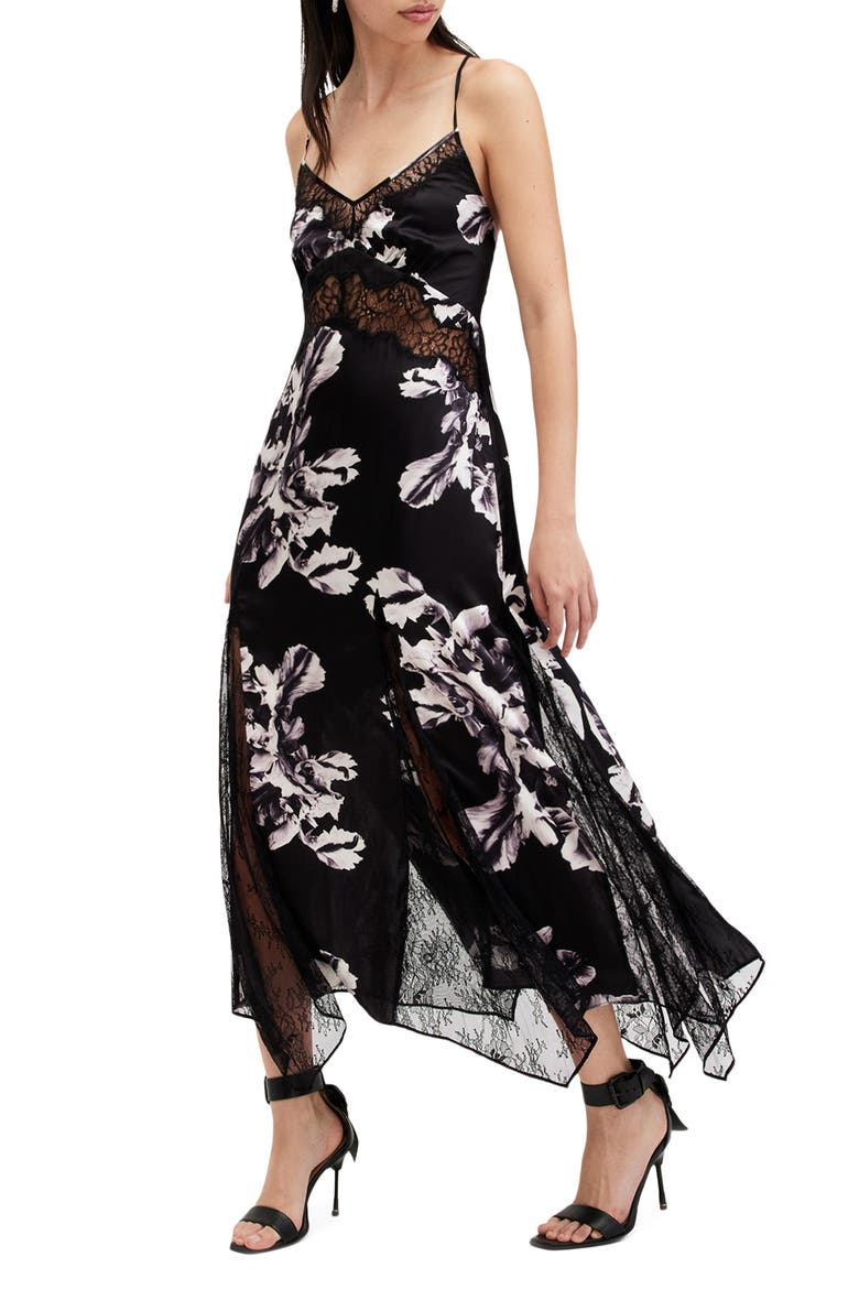 Jasmine Floral Print Dress, Main, color, MONICA BLACK