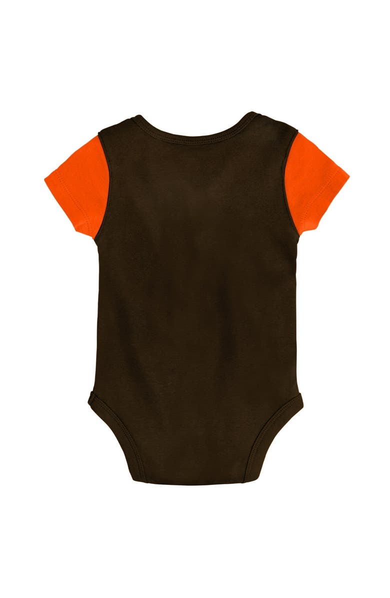 Outerstuff Newborn & Infant Brown/Orange Cleveland Browns Little Champ Three-Piece Bodysuit Bib & Booties Set, Alternate, color, Brown