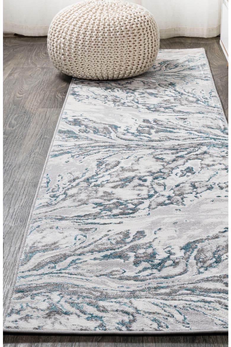 Swirl Marbled Abstract Area Rug, Alternate, color, Gray/Turquoise