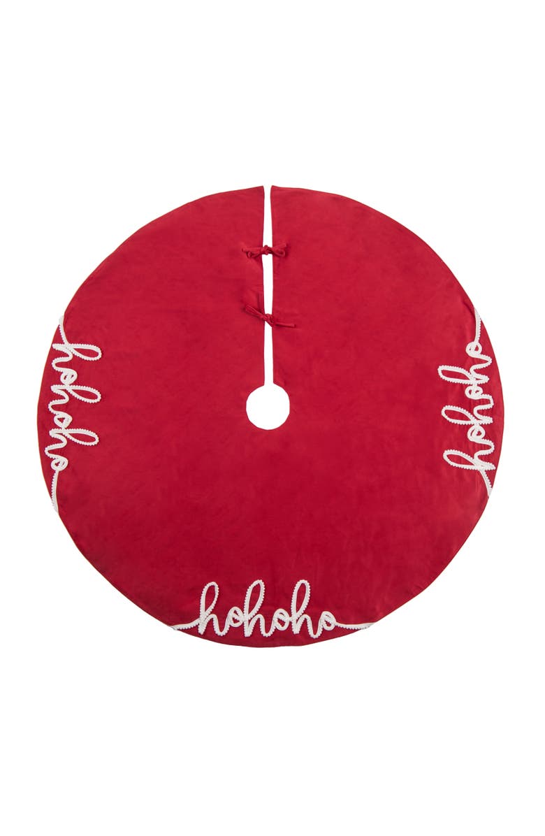 C&F Home "Ho Ho Ho" Embroidered 100% Polyester Embellished Red Christmas Tree Skirt 50", Main, color, Red