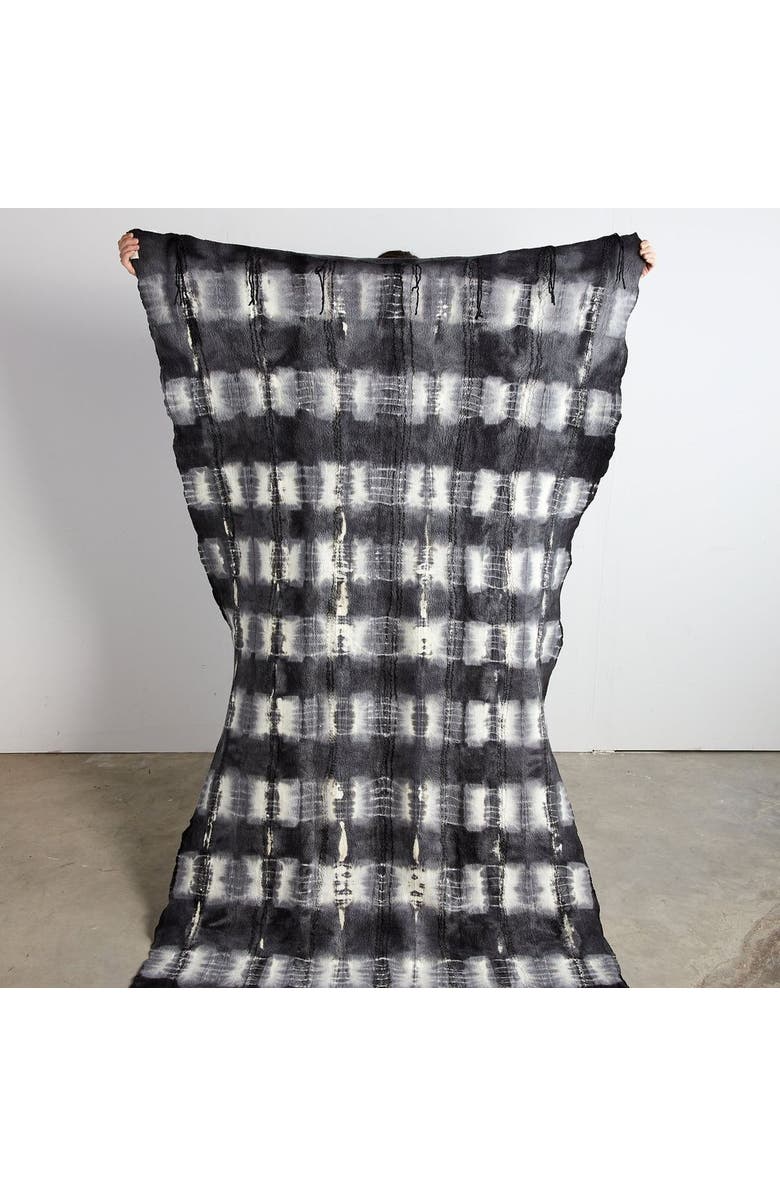 kanju Interiors Adire Tye-Dye Lightweight Wool Throw Blanket, Alternate, color, Charcoal