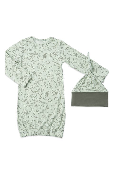 Long Sleeve Gown & Hat Set