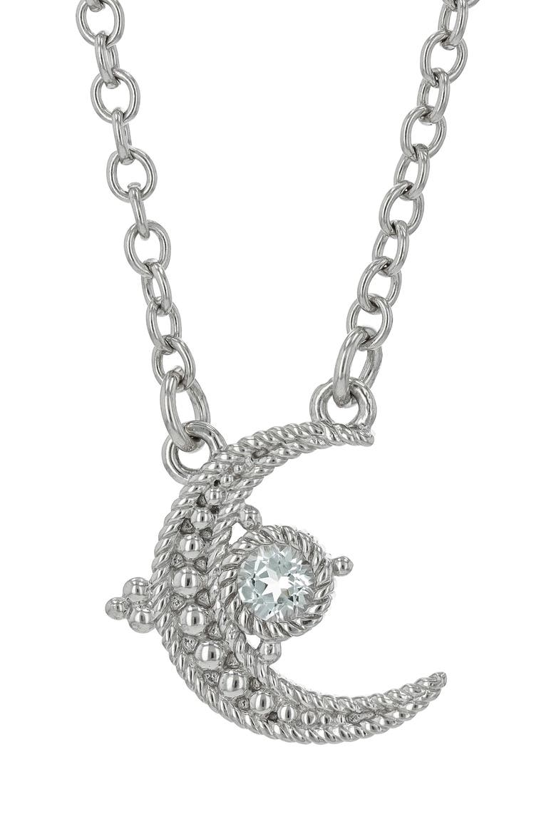 White Topaz Crescent Moon Pendant Necklace, Main, color, SILVER