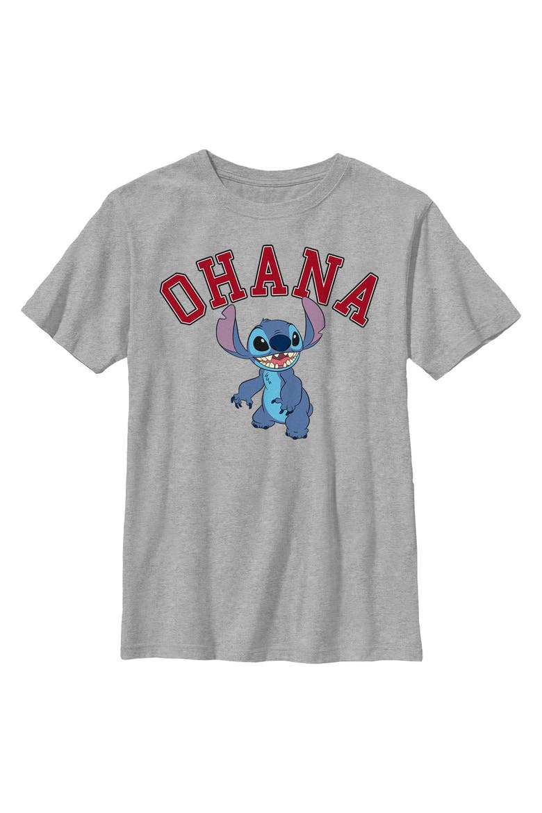 Boy's Lilo & Stitch Ohana Collegiate  Graphic T-Shirt, Main, color, Athletic Heather