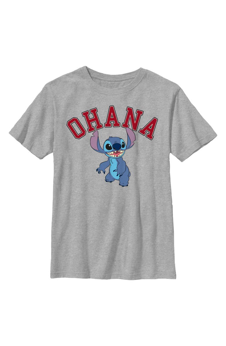 Lilo & Stitch Boy's Lilo & Stitch Ohana Collegiate  Graphic T-Shirt, Main, color, Athletic Heather