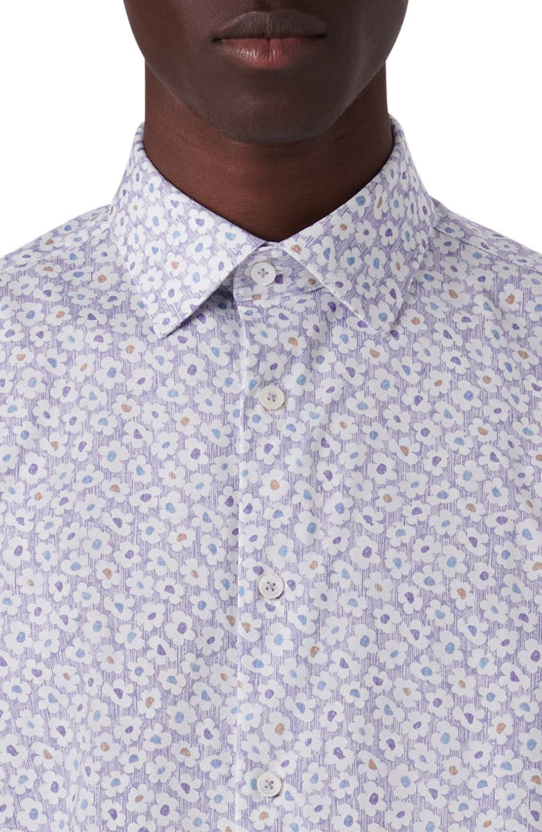 Bugatchi Miles OoohCotton<sup>®</sup> Floral Short Sleeve Button-Up Shirt, Alternate, color, Lilac