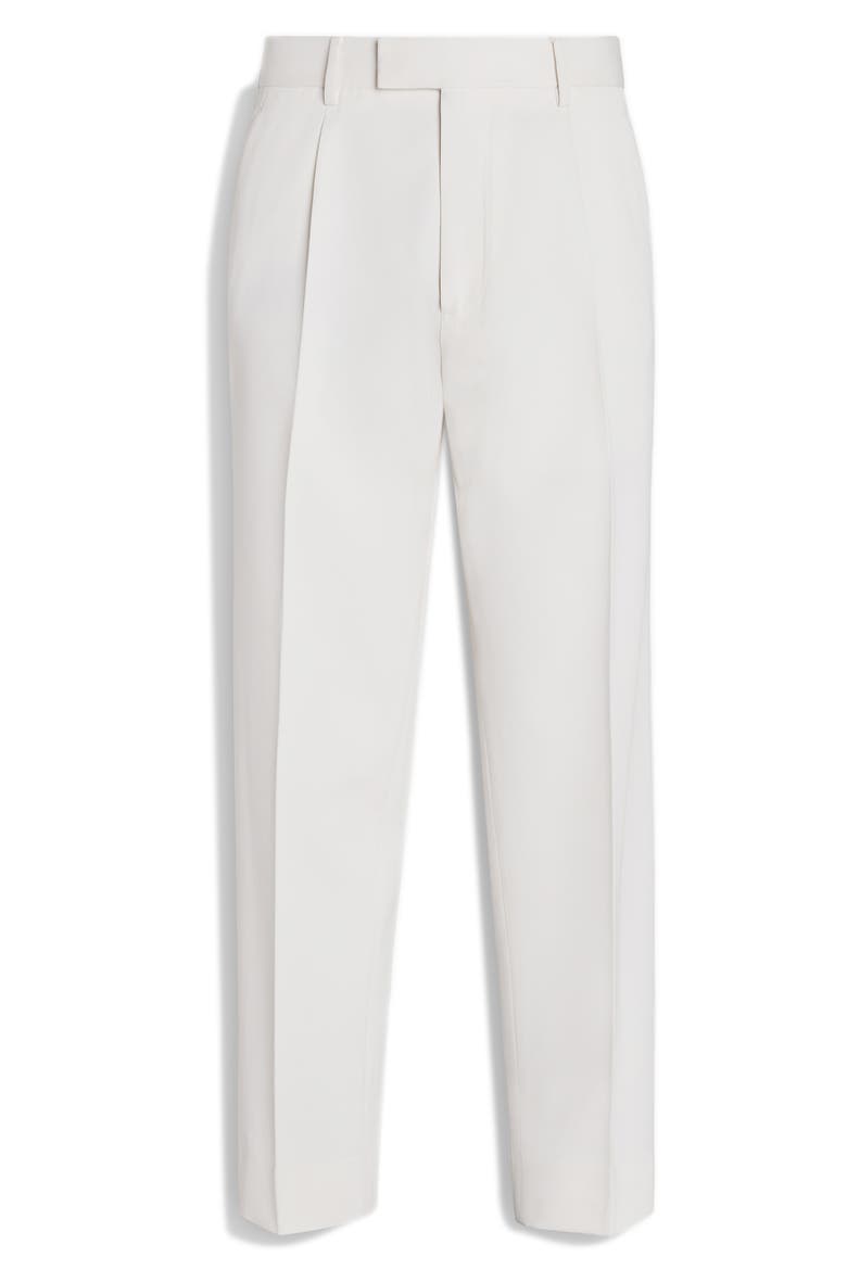 Pleat Front Cotton & Wool Trousers, Alternate, color, BIANCO ZEGNA