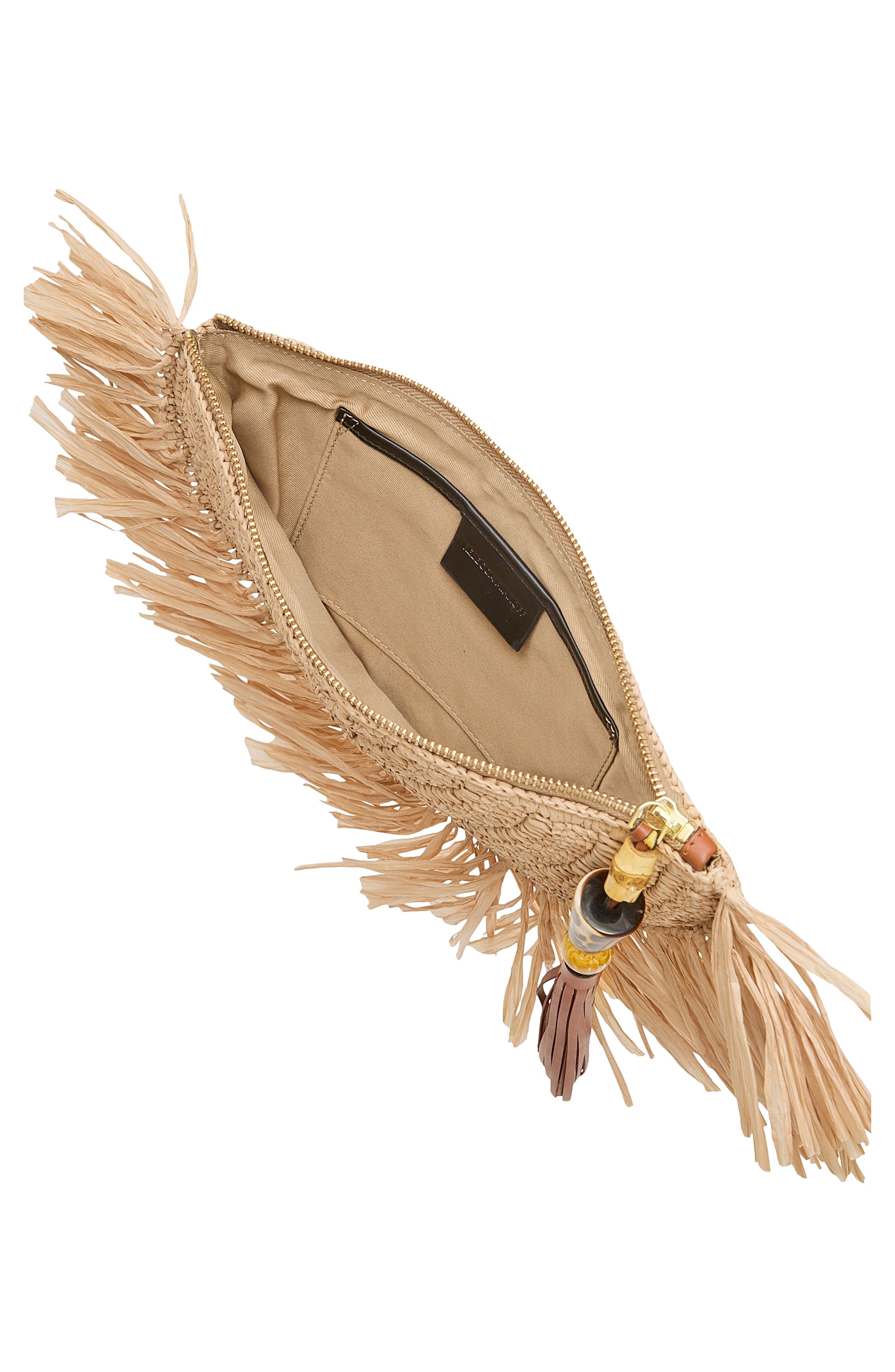 Lucia Fringe Clutch, Alternate, color, NATURAL