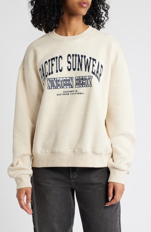 PacSun 1980 SoCal Embroidered Fleece Crewneck Sweatshirt in Heather Oatmeal 