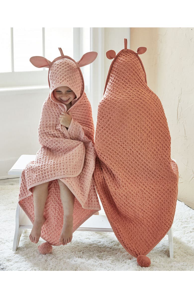 tag Bear Hooded Waffle Weave Baby Towel in Terracotta Orange, Alternate, color, Orange