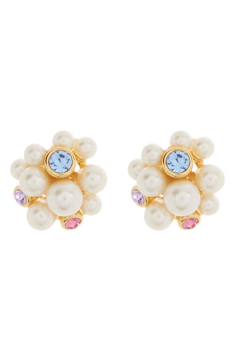 KATE SPADE SATURDAY imitation pearl & crystal cluster stud earrings, Alternate, color, 