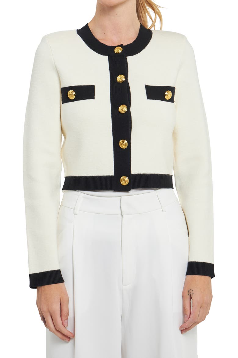 Contrast Edge Cardigan, Alternate, color, CREAM/BLACK