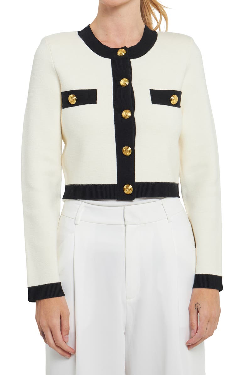 Endless Rose Contrast Edge Cardigan, Alternate, color, Cream/Black