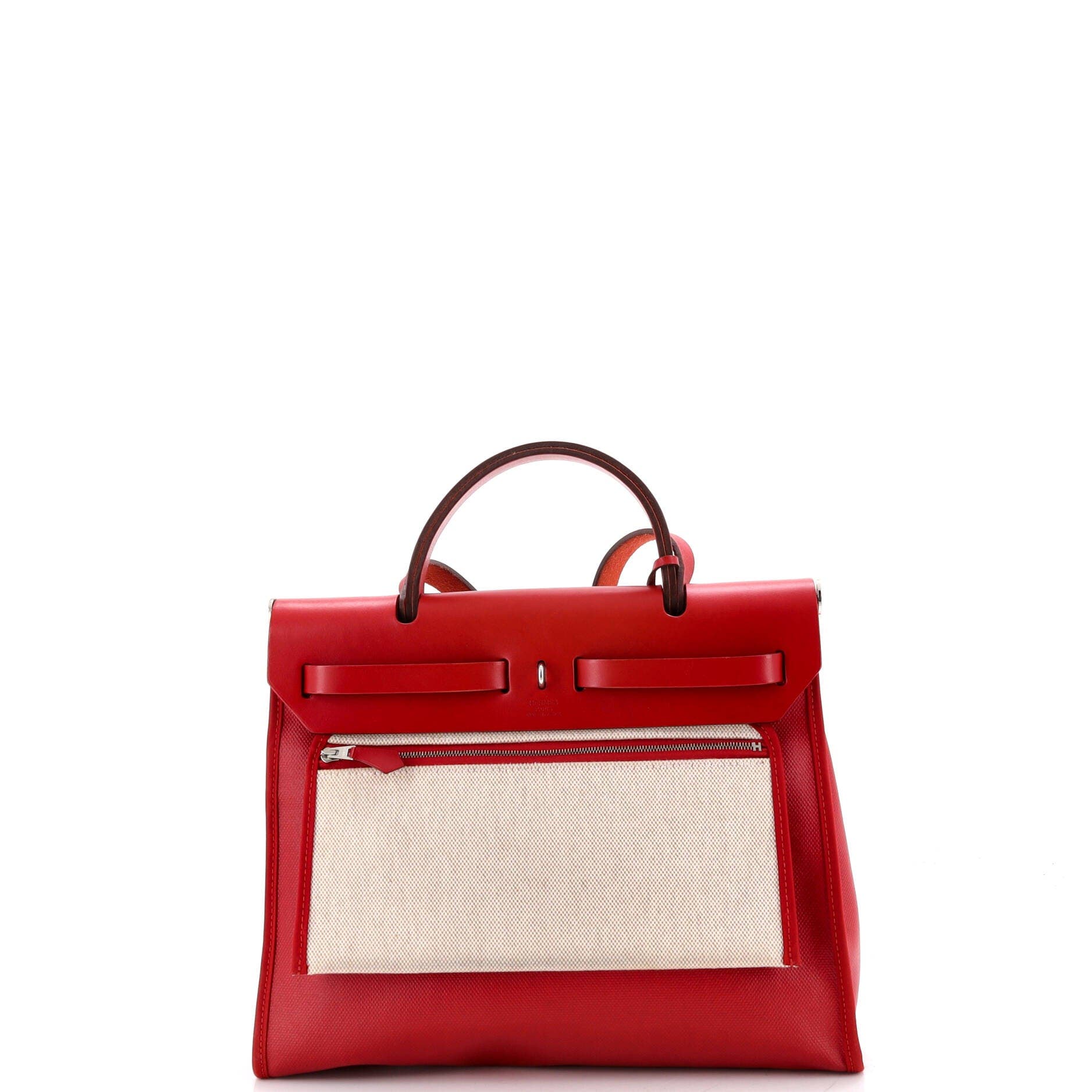 Pre-Owned Hermes Herbag Zip Berline Vache Canvas and Leather 31, Alternate, color, Rouge Piment