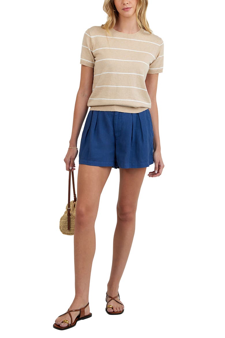 Double Pleat Linen Shorts, Alternate, color, MIDNIGHT SURF
