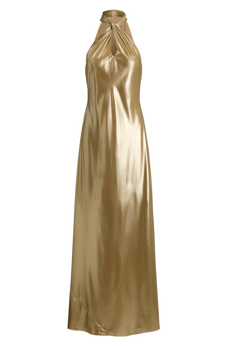 Lauren Ralph Lauren Metallic Chiffon Halter Neck Gown, Alternate, color, Light Gold Foil/ Multi