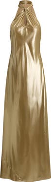 Lauren Ralph Lauren Metallic Chiffon Halter Neck Gown