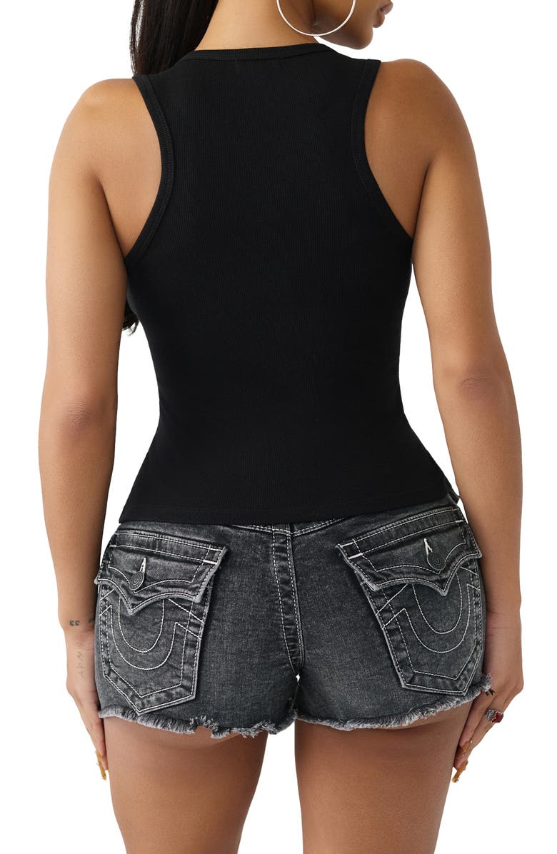 True Religion Crystal Graphic Logo Racerback Tank, Alternate, color, Jet Black