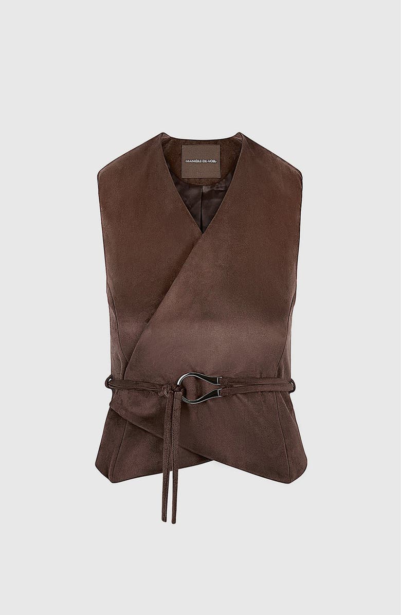 Manière De Voir Jeanne Suede Wrap Waistcoat with Belt, Main, color, Brown