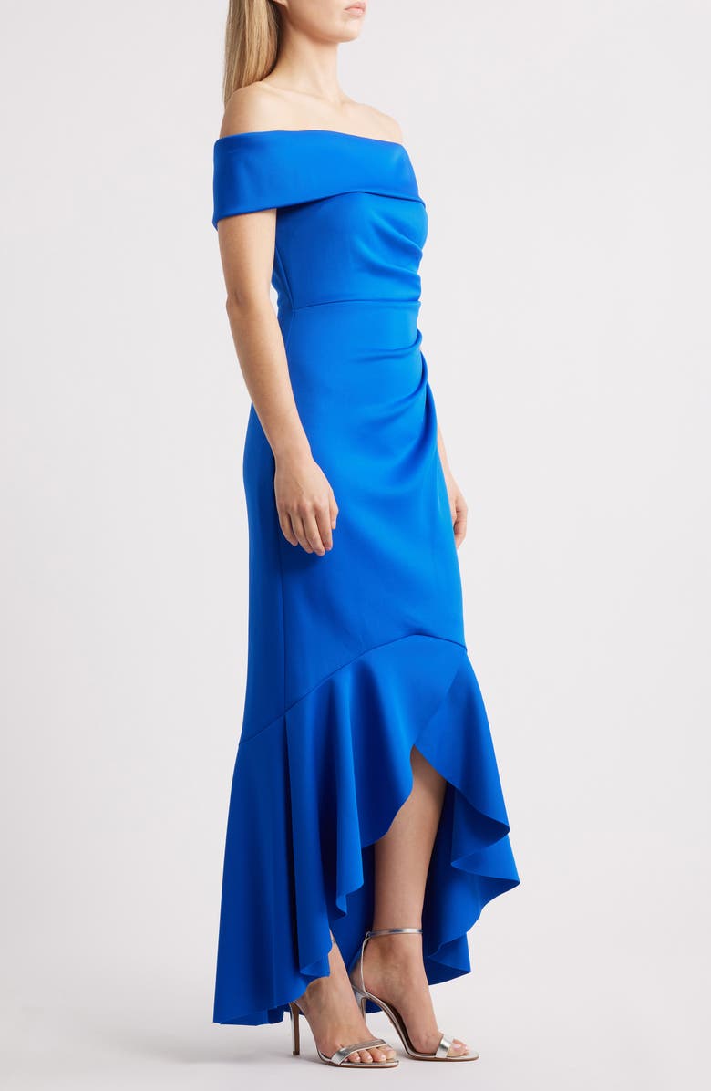 Eliza J Off the Shoulder High-Low Gown, Alternate, color, Cobalt