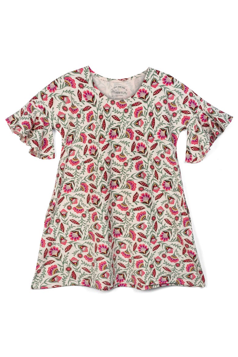 Organic Cotton Flutter Sleeve Cascade Dress, Main, color, Folk Floral