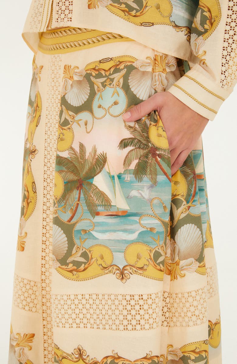 FARM Rio Royal Sea Crochet Trim Midi Skirt, Alternate, color, Royal Sea Multicolor