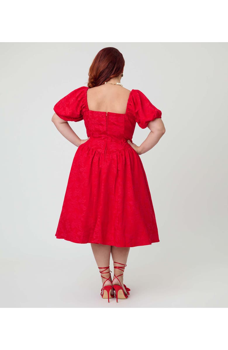Smak Parlour Plus Size Puff Sleeve Swing Dress, Alternate, color, Red Floral Print