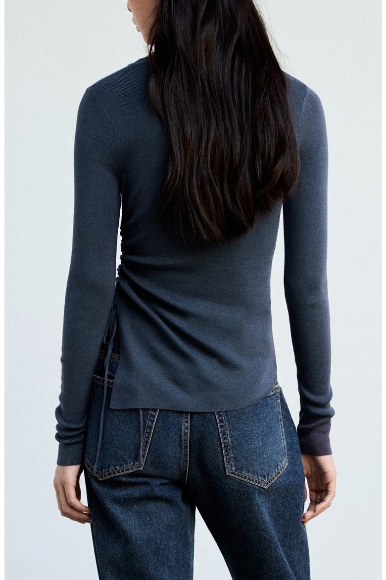 Ruched Fine Knit Sweater, Alternate, color, PETROL BLUE