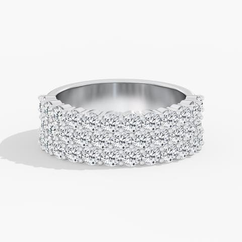 Three Row Half Cigar Band Lab Diamond Ring in 18K Gold