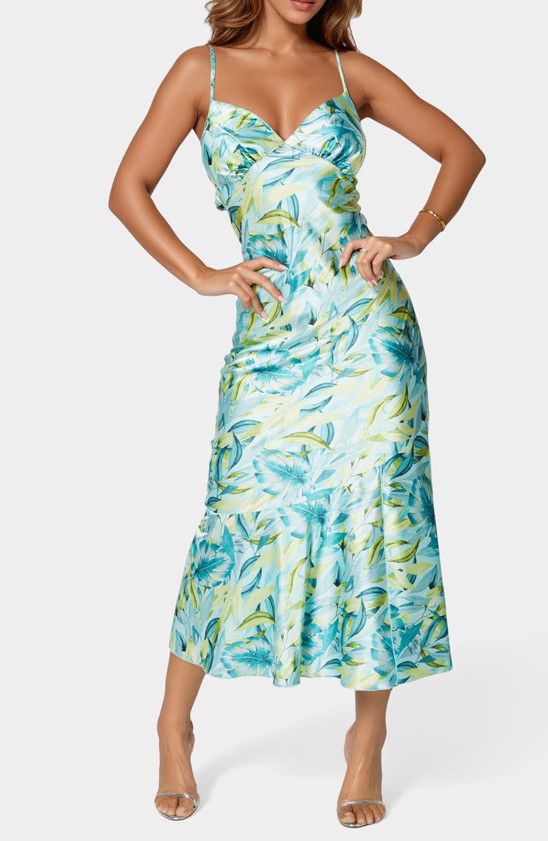 bebe Satin Midi Slipdress, Main, color, 