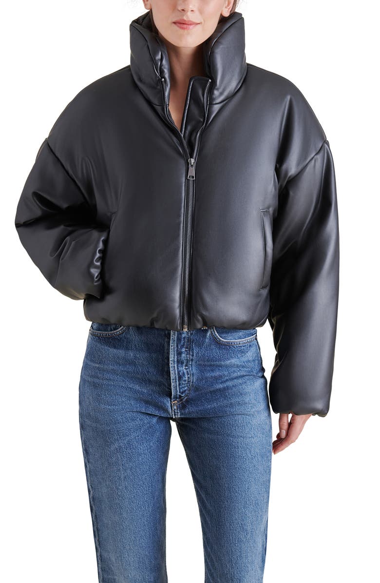 Steve Madden Stratton Faux Leather Puffer Jacket, Alternate, color, Black