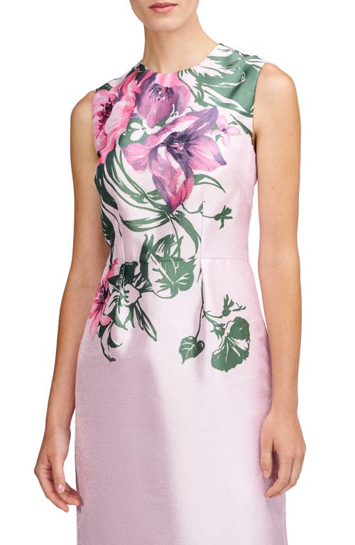 Kay Unger Ayla Placement Print Column Gown In Pink Pearl Multi