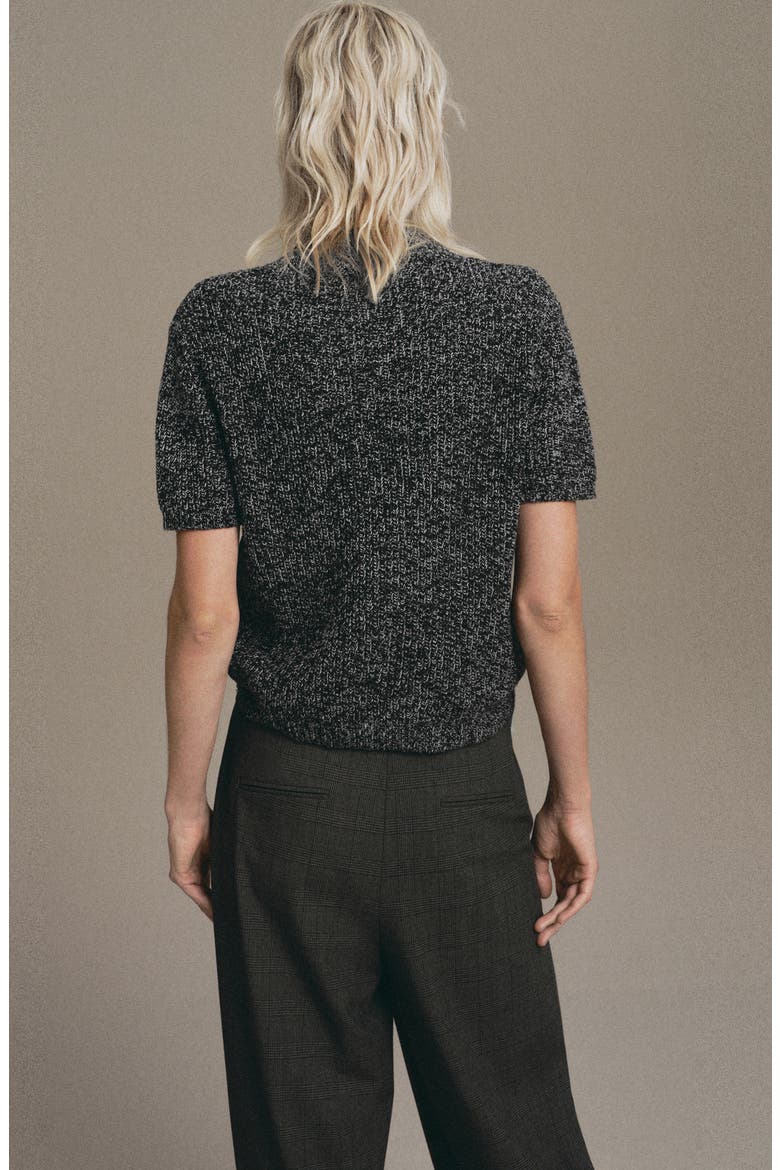 Marled Mock Neck Short Sleeve Sweater, Alternate, color, BLACK