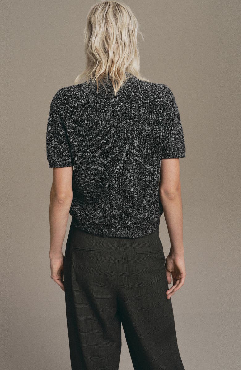MANGO Marled Mock Neck Short Sleeve Sweater, Alternate, color, Black
