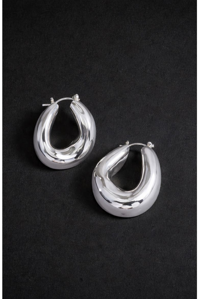 Falin Midi Chubby Hoop Earrings in Silver, Alternate, color, Silver