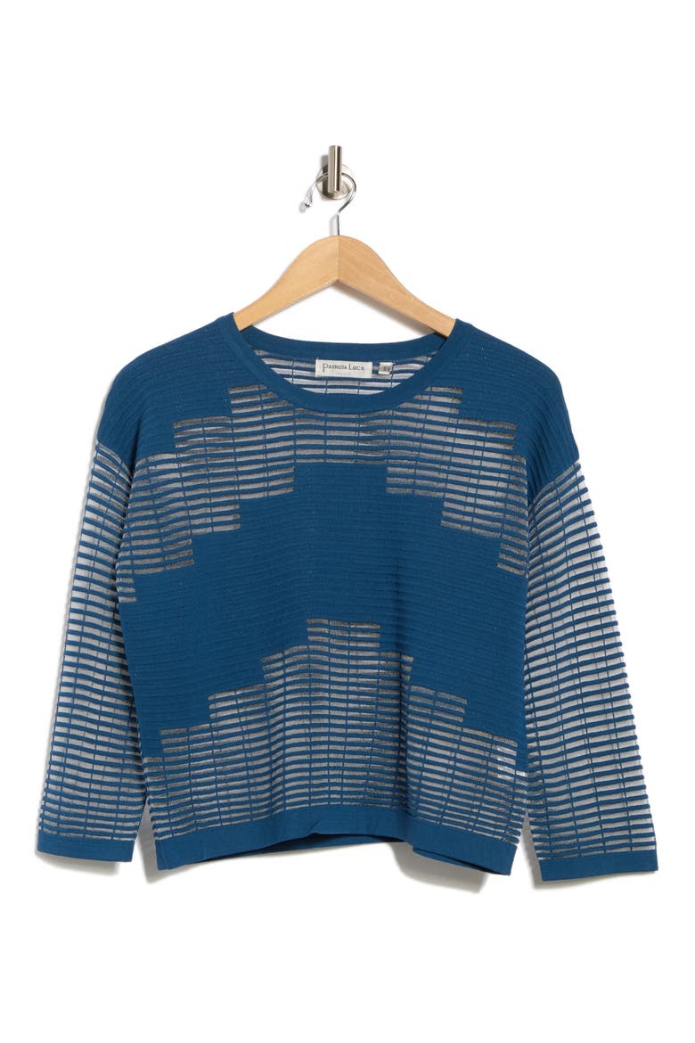 Illusion Mesh Sweater, Alternate, color, TEAL