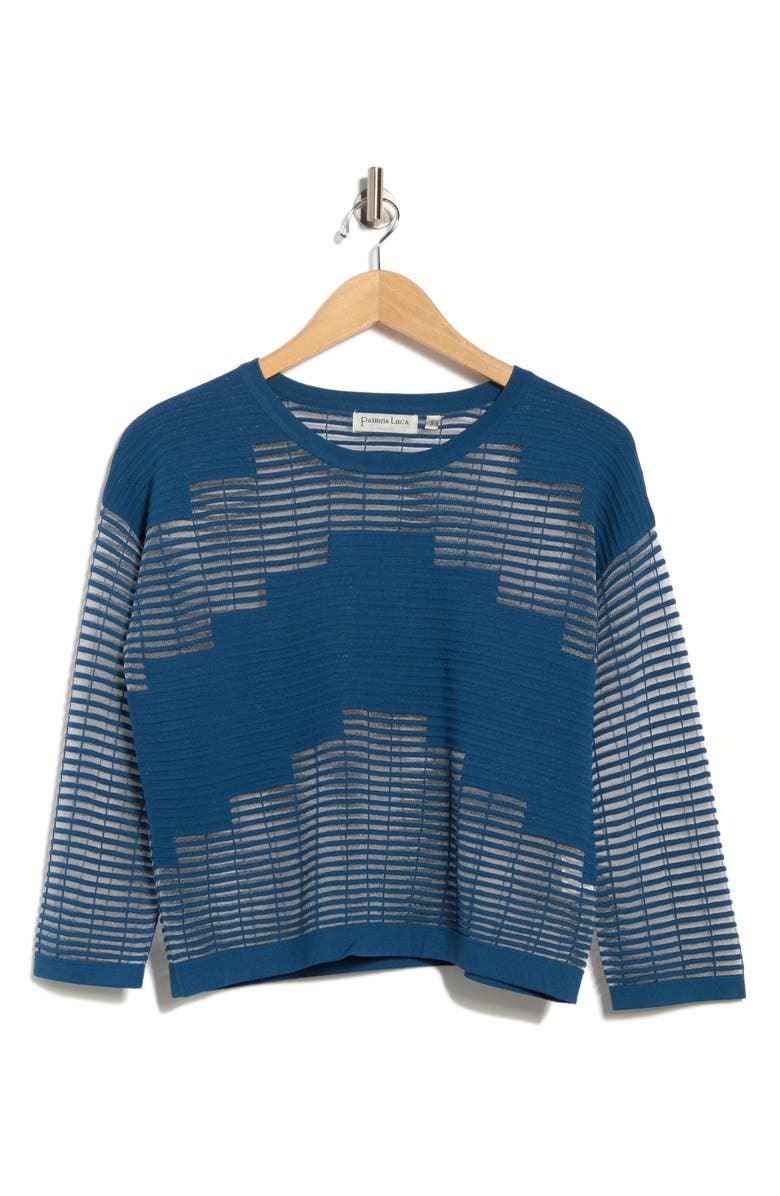 PATRIZIA LUCA Illusion Mesh Sweater, Alternate, color, Teal