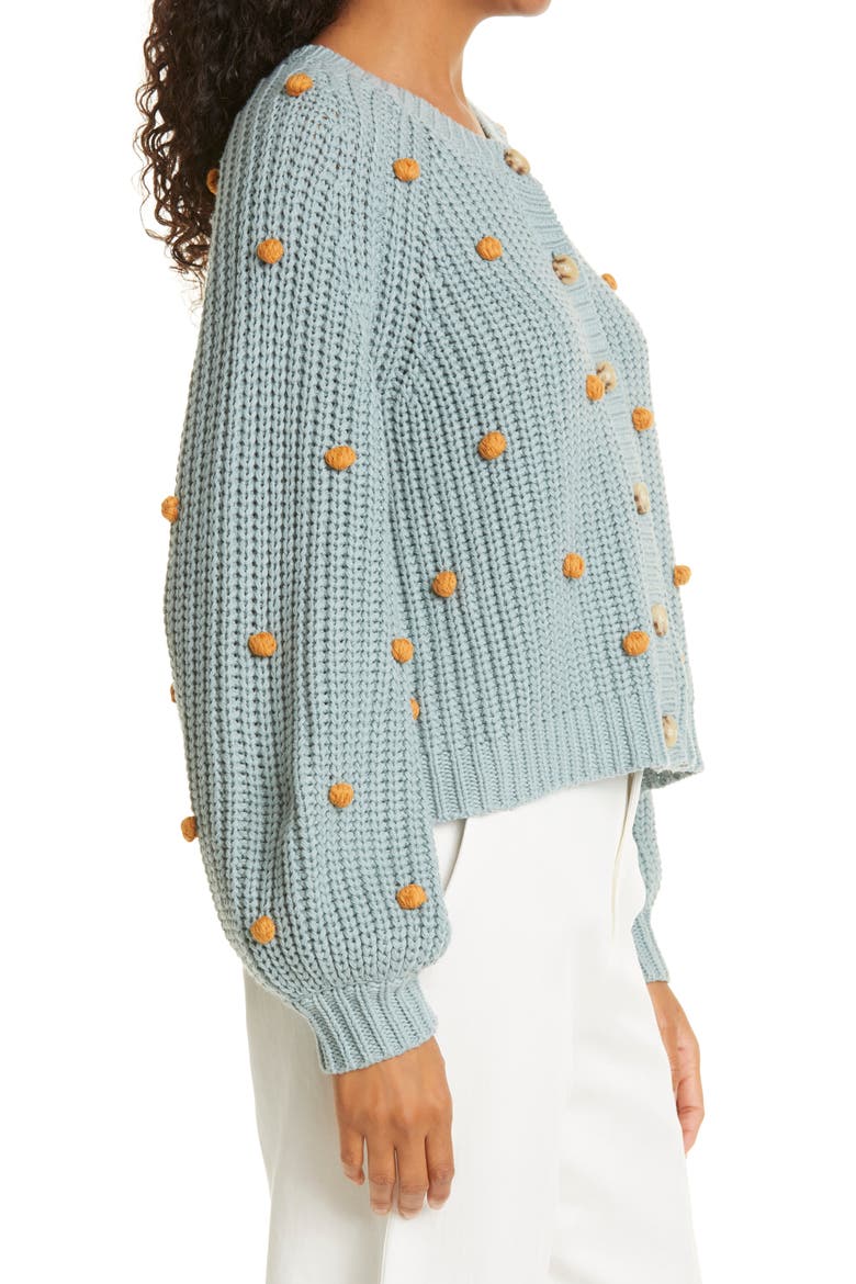 The Bobble Sophomore Cotton Blend Cardigan, Alternate, color, DUSTY BLUE WITH HONEY
