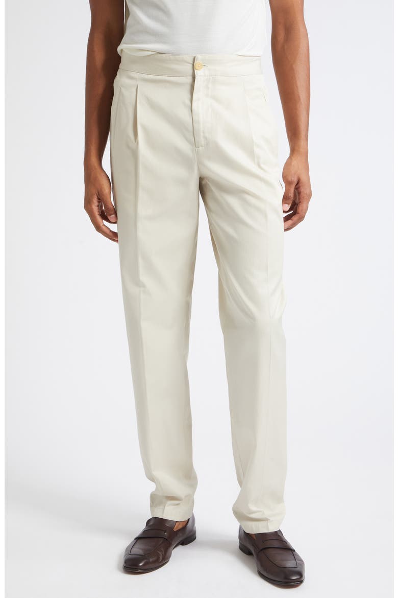 Single Pleat Cotton Trousers, Main, color, BIANCO PERLA