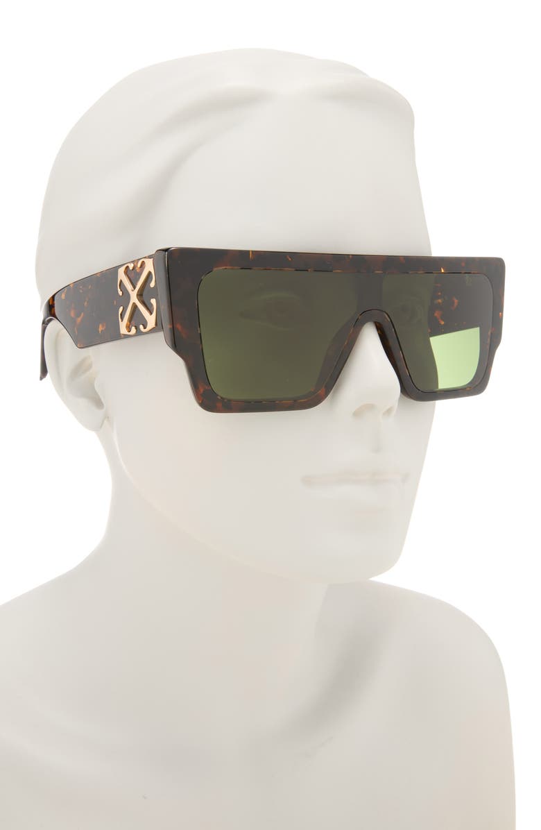 Off-White Marion 133mm Shield Sunglasses, Alternate, color, Havana Green