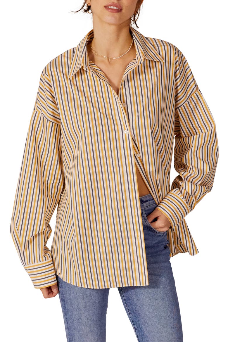 Ex-Boyfriend Stripe Oversized Button-Up Shirt, Main, color, YELLOW MULTI
