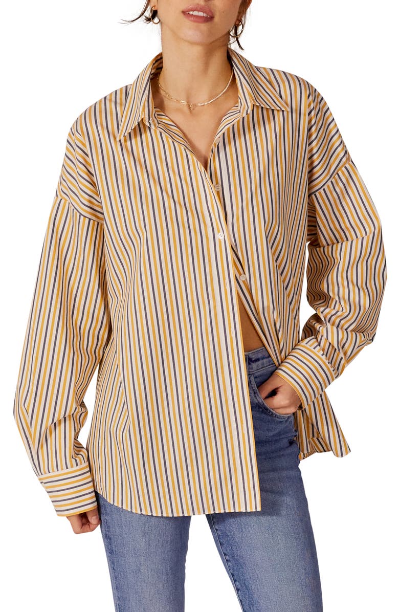 Favorite Daughter Ex-Boyfriend Stripe Oversized Button-Up Shirt, Main, color, 