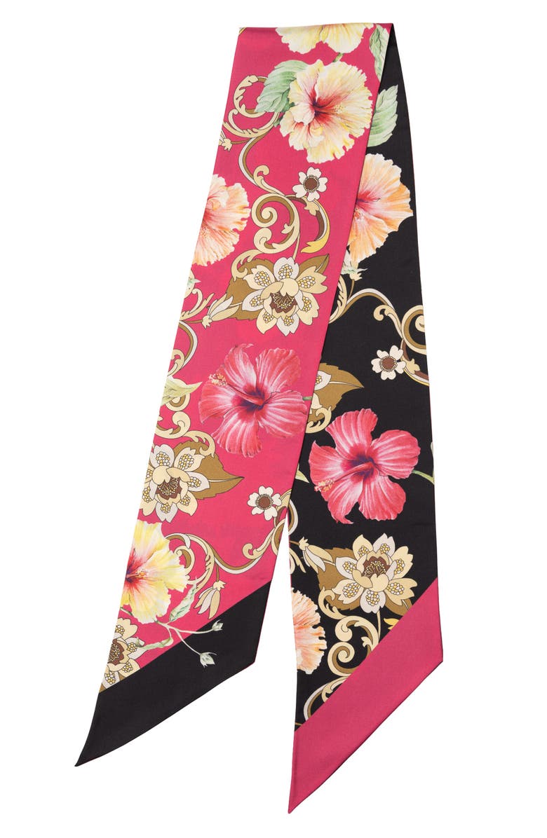 Elizabetta Hawaii Bloom - Skinny Silk Scarf for Women, Main, color, Pink