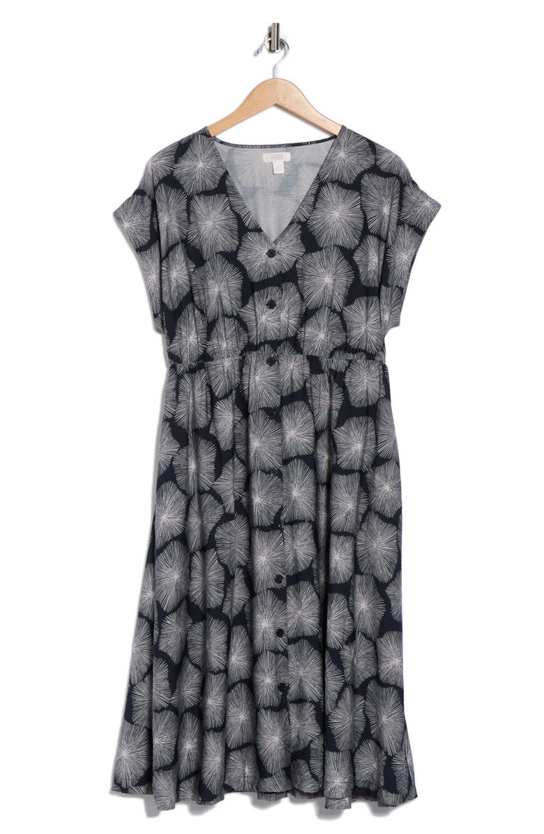 NORDSTROM RACK Short Sleeve Button Front Dress, Alternate, color, Navy- Grey Floral Burst