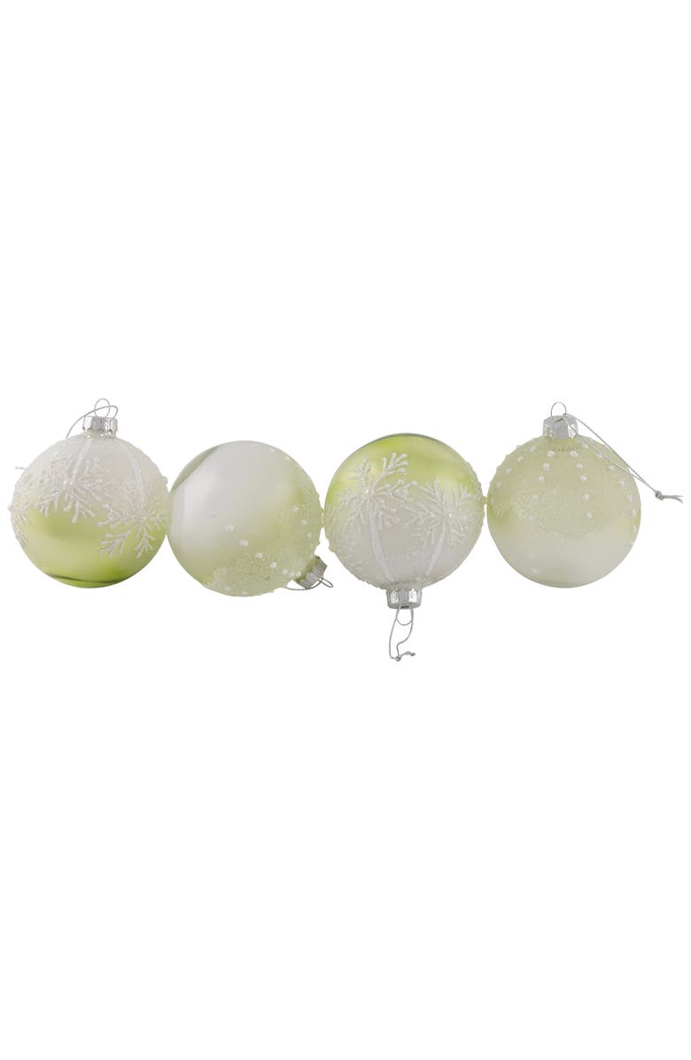 Northlight Snowflakes Shiny Glass Ball Christmas Ornaments - 3" (80mm) - Green and White  - 4ct, Alternate, color, Green
