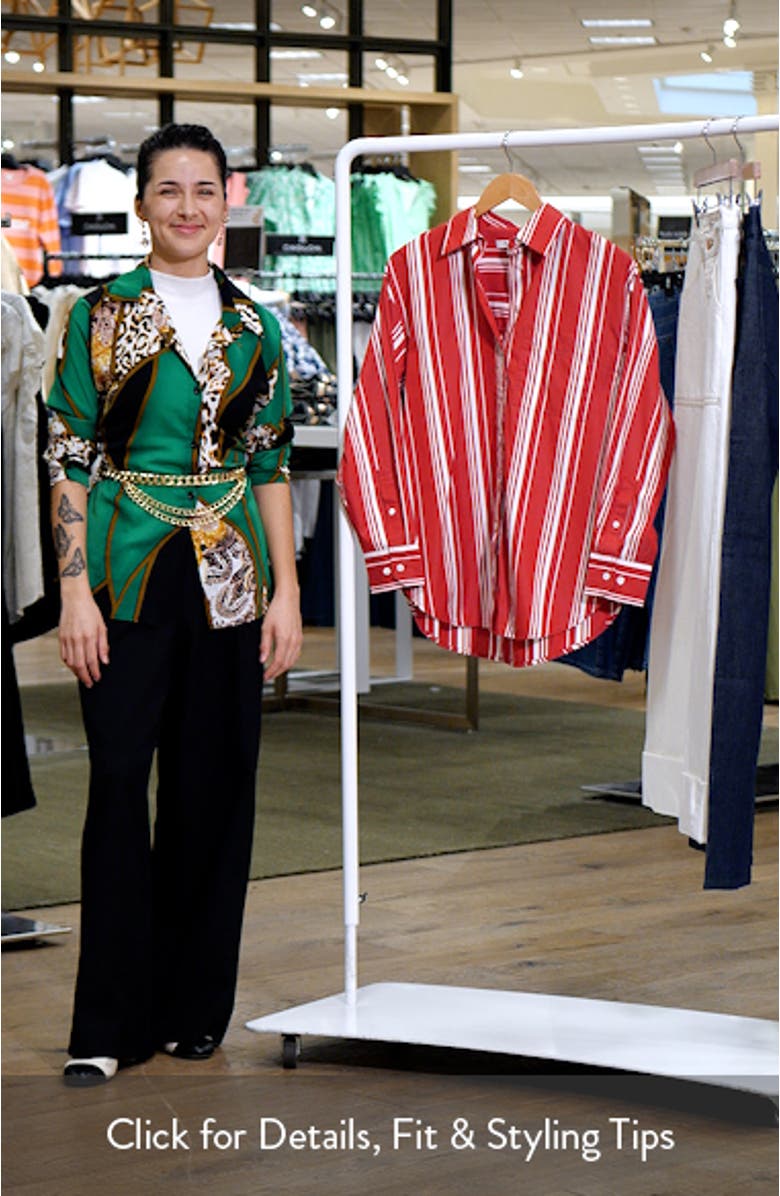 Stripe Oversize Cotton Poplin Button-Up Shirt, sales video thumbnail