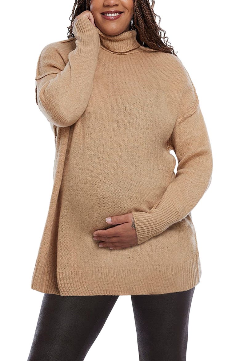 Turtleneck Long Sleeve Knit Maternity Sweater, Main, color, Brush