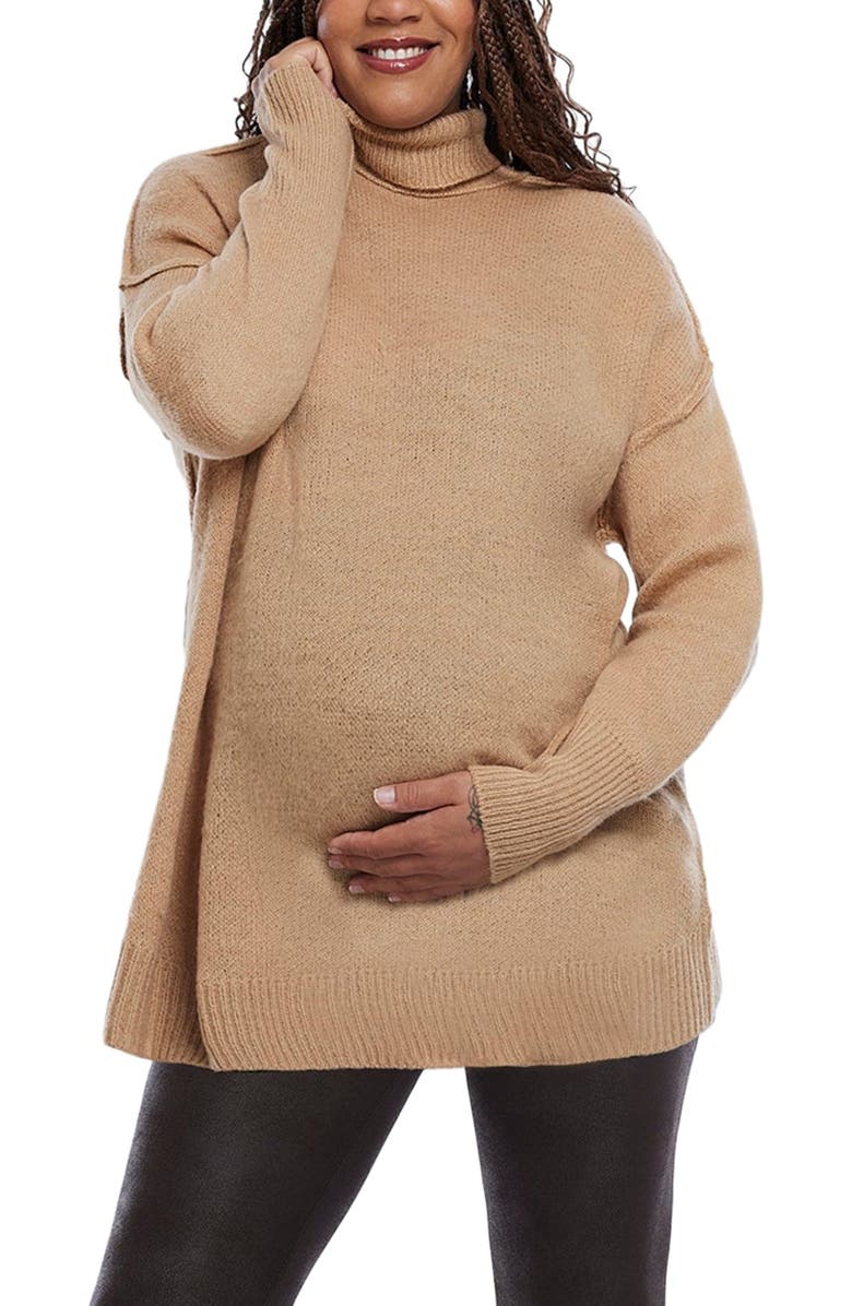 MOTHERHOOD MATERNITY Turtleneck Long Sleeve Knit Maternity Sweater, Main, color, Brush
